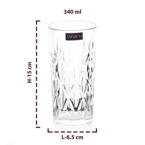 The Artment Elevated Etched Highball Glasses for Water | Juice | Colddrink | Mojito | Cocktail Set of 4 | 340 ml