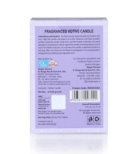 Iris Home Fragrance Lavender Scented Votive Candles Refill- Pack Of 6