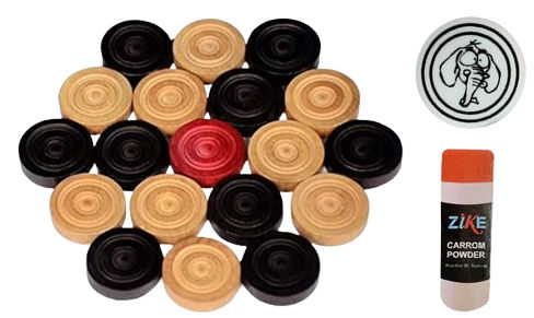 Zike Carrom Coin, Striker, Powder (24 Coins - 1 Striker - 1 Powder)