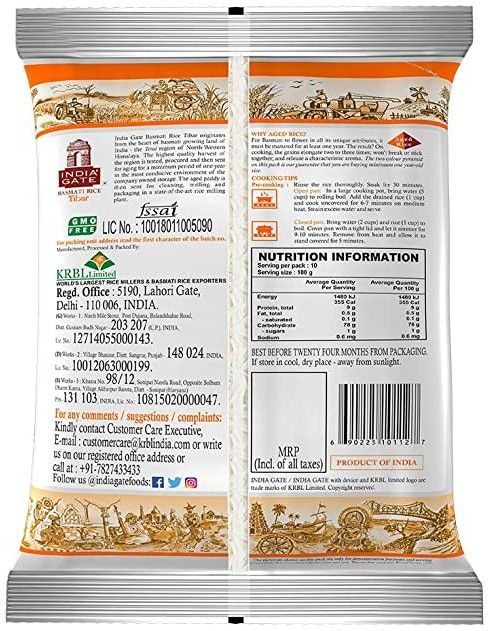India Gate Flavourful & Fine Tibar Pure Basmati Rice 1 kg Combo