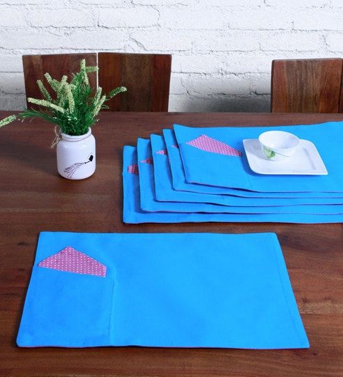 Lushomes Table Mats & Napkins,Blue & Purple | 6 Pc Placemats,13x19 Inch + 6 pc Of Napkins, 16x16 In
