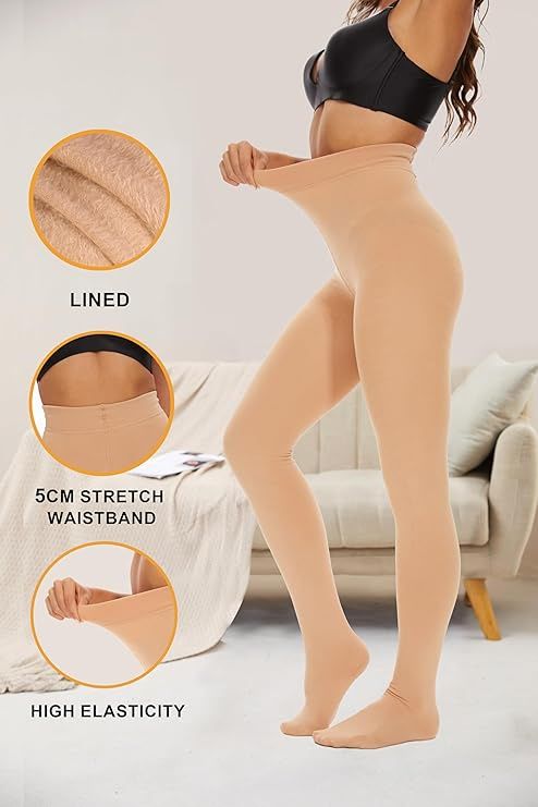 Blinkin Beige Warm Fleece Velvet Touch Thermal Stockings For Women | Free Size