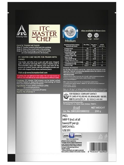 ITC Master Chef Medium Prawns | Freshly Frozen | 15 hours from the Time of Harvesting