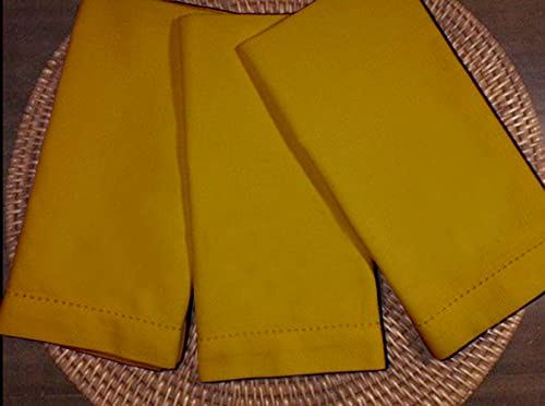 Lushomes Dinner Napkins - Mustard Yellow | Folding with Hole Stitch | 17 x 17 inch