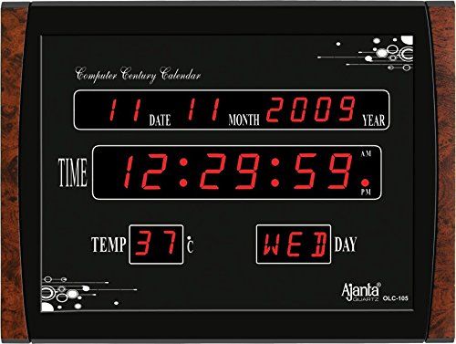 Ajanta Quartz Digital Red LED Wall Clock - OLC-105 | 39.6 x 29.6 x 3.5 cm | Plastic