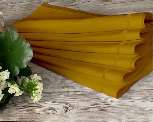 Lushomes Dinner Napkins - Mustard Yellow | Folding with Hole Stitch | 17 x 17 inch