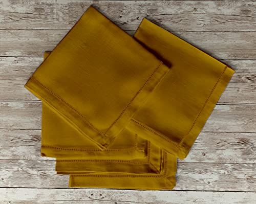 Lushomes Dinner Napkins - Mustard Yellow | Folding with Hole Stitch | 17 x 17 inch