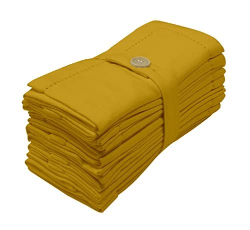 Lushomes Dinner Napkins - Mustard Yellow | Folding with Hole Stitch | 17 x 17 inch