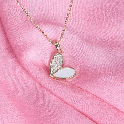 Salty Haley Studded Heart Necklace Pendant for Women and Girls| Anti-Tarnish | Gold and white