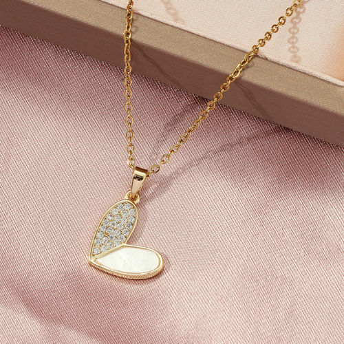 Salty Haley Studded Heart Necklace Pendant for Women and Girls| Anti-Tarnish | Gold and white