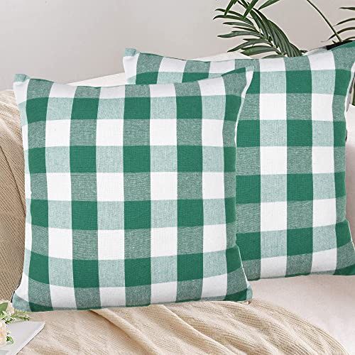 Lushomes Cotton Cushion Covers - Green White Checks | 18 x 18 inch | 4 pcs