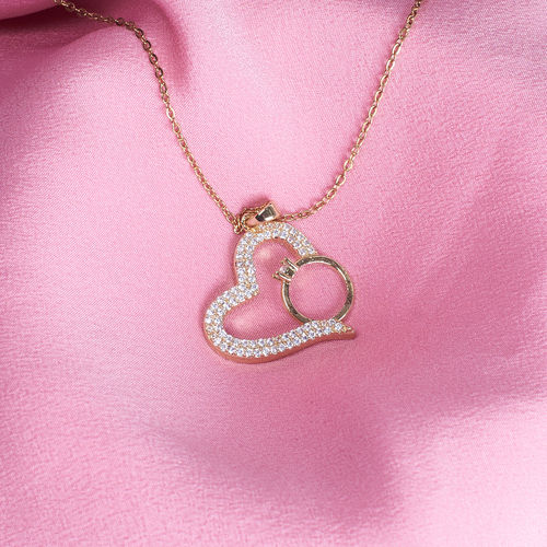 Salty Graceful Heart with Ring Pendant Necklace for Women - Gold