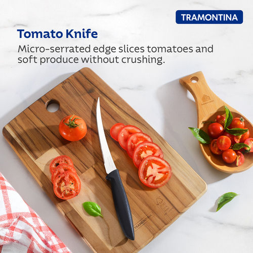 Tramontina Plenus Stainless Steel Tomato Knife/, 12cm/4.7 inch | Black | Micro-Serrated Edge/Wavy/Serrated Edge Knife | Polypropylene Handle | Dishwasher Safe | 5 Year Warranty | Made in Brazil