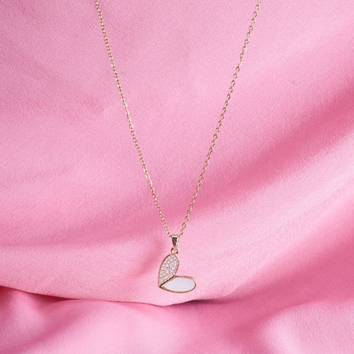Salty Haley Studded Heart Necklace Pendant for Women and Girls| Anti-Tarnish | Gold and white