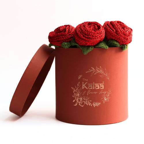The Kalaa Store Handcrafted Crochet Roses Flower Box
