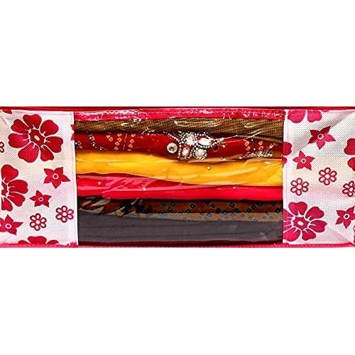 Perpetual Saree Organizer with Zip | Foldable Storage Bag | Pack of 3 | White Flower