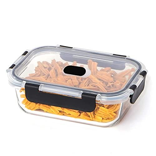 Femora Borosilicate Glass Microwave Safe Rectangle Container With Break Free Lid | 400 ml