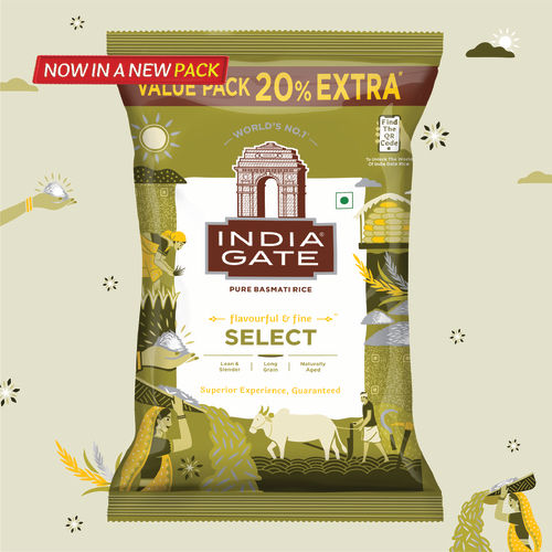 India Gate Flavourful and Fine Select Basmati Rice 1 Kg with Free 200g | Long and Slender Grains