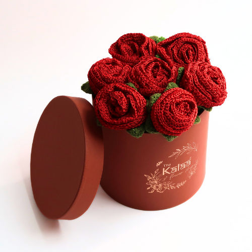 The Kalaa Store Handcrafted Crochet Roses Flower Box
