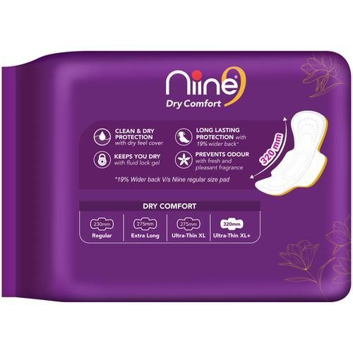Niine Dry Comfort Ultra Thin Sanitary Pads - XL (320 Mm) | With Free Biodegradable Bags 15 pc Combo