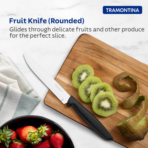 Tramontina Plenus Stainless Steel Fruit Knife/, 12cm/4.7 inch | Black | Wavy/Serrated Edge Knife | Polypropylene Handle | Dishwasher Safe | 5 Year Warranty | Made in Brazil