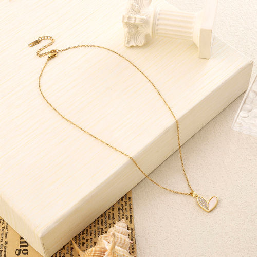 Salty Haley Studded Heart Necklace Pendant for Women and Girls| Anti-Tarnish | Gold and white