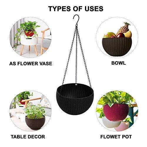 Go Hooked Plastic Multicolor Hanging Pot | Round with Chain Hanging | Set Of 5