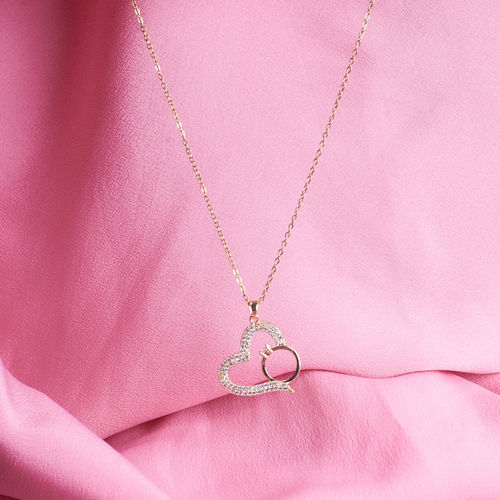Salty Graceful Heart with Ring Pendant Necklace for Women - Gold