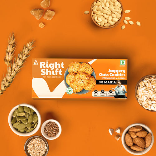ITC Right Shift Jaggery Oats 0% Maida Cookies | 0% Refined Sugar | With Nuts and Seeds