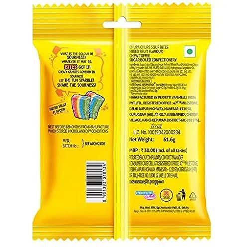 Chupa Chups Sour Bites Mixed Fruit Flavour Soft And Chewy Toffee 62 g Combo