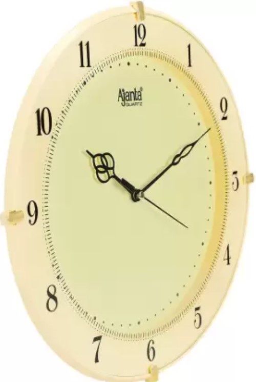 Ajanta Analog 28 cm x 28 cm Wall Clock (Beige With Glass Standard)
