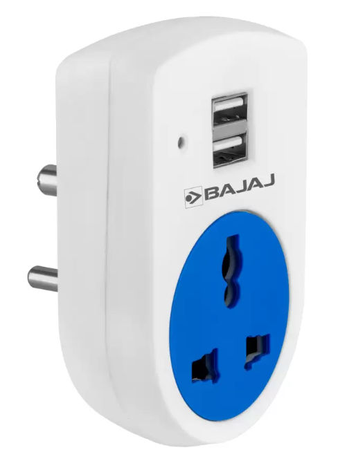 Bajaj 6A 3 Pin Universal Adaptor With 2 Usb