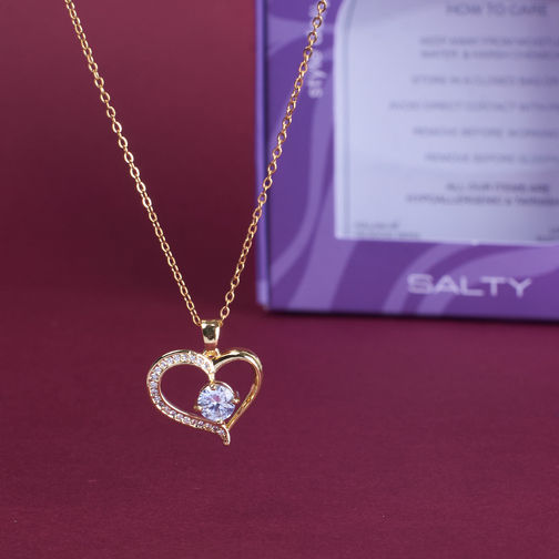 Salty Heart & Solitaire Pendant Necklace for Women | Gold