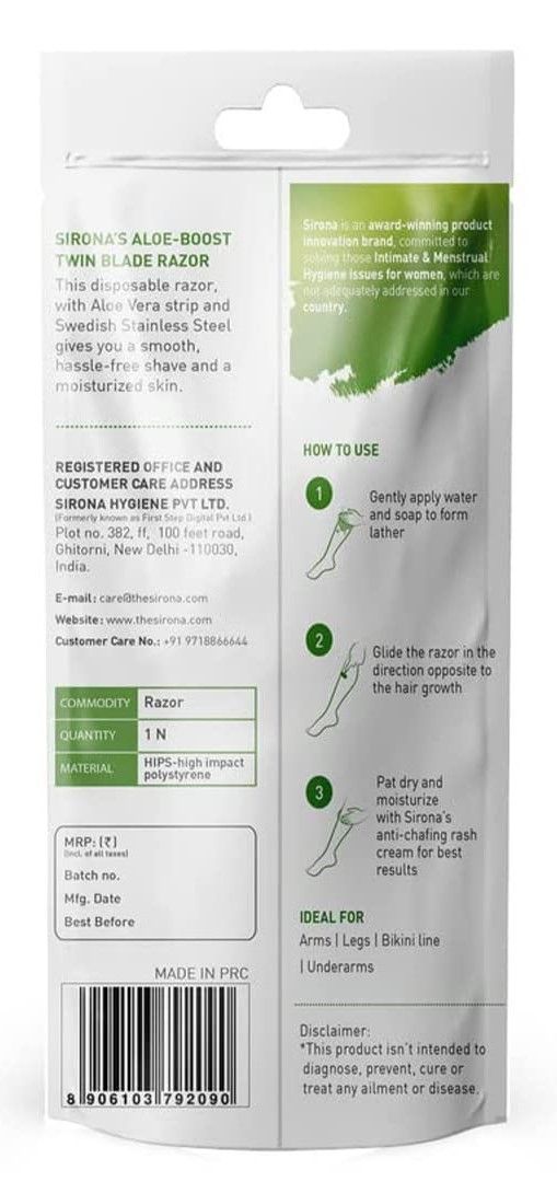 Sirona Disposable Shaving Razor for Women with Aloe Boost