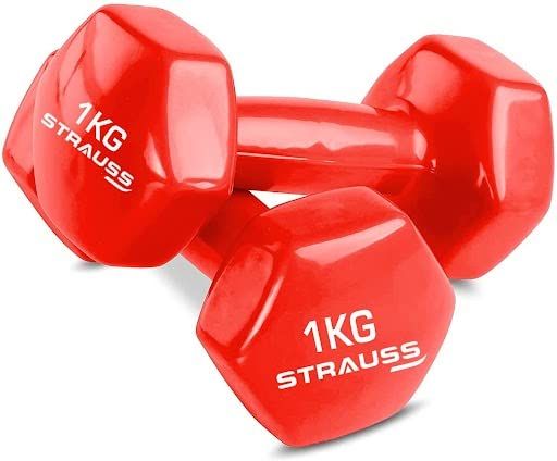 Strauss Vinyl Dumbbell, 2 KG (Pair), 1 KG Each, (Red)