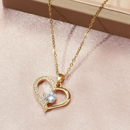 Salty Heart & Solitaire Pendant Necklace for Women | Gold