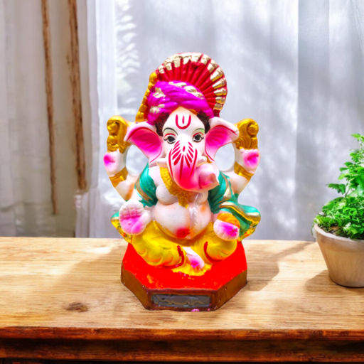 Svasti Eco Friendly Clay Pagdi Ganesh Idol | Multicolour - 6 Inch