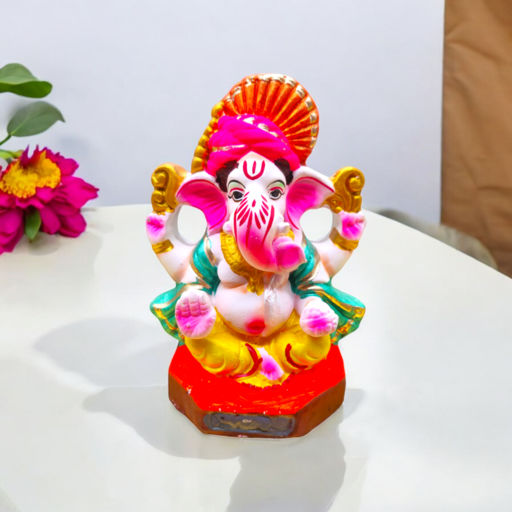 Svasti Eco Friendly Clay Pagdi Ganesh Idol | Multicolour - 6 Inch