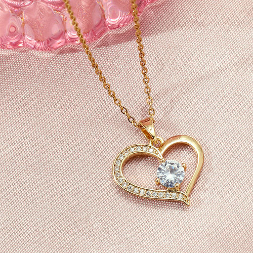 Salty Heart & Solitaire Pendant Necklace for Women | Gold