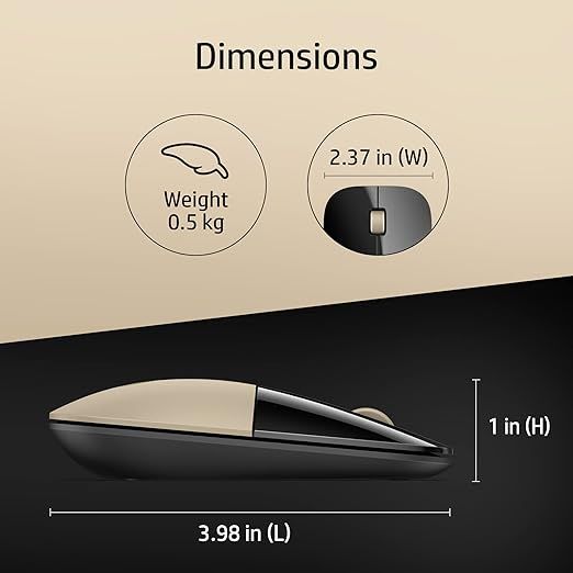 HP Z3700 Wireless Optical Mouse With USB Receiver & 2.4 GHz | 1200DPI - Modern Gold