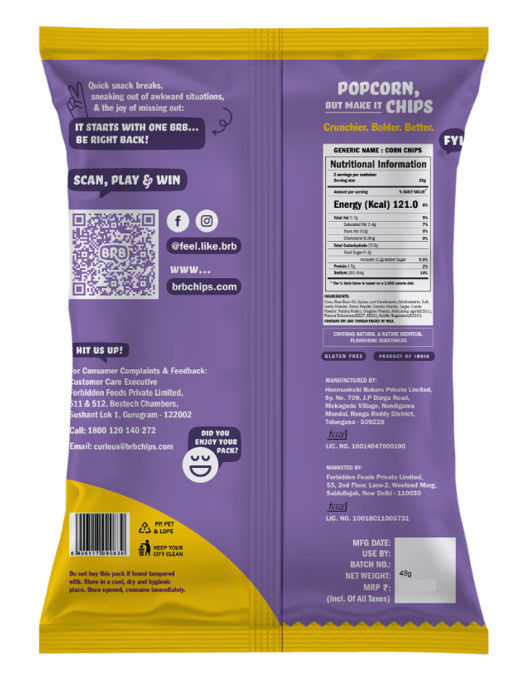 Brb Popcorn Chips Garlic Bread Flavour