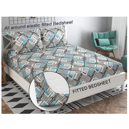 Swadeshi Style Premium Cotton Elastic Fitted Bedsheets with 2 Pillow Covers