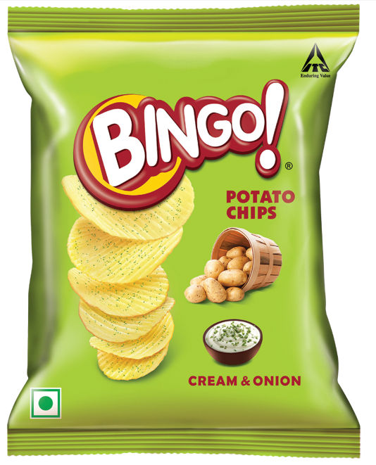 Bingo! Potato Chips - Cream & Onion Chips - Crispy & Crunchy Chips Pack for Snacks