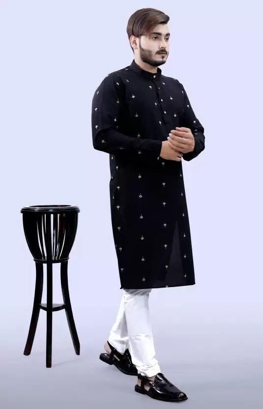 Tibra Collection Men Kurta - Black | Cotton Blend | L