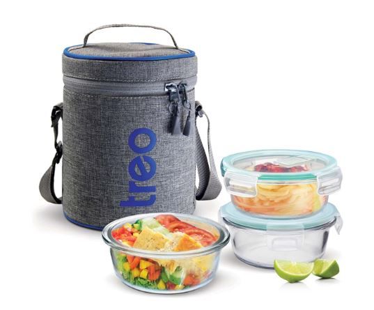 Treo By Milton All Fresh Borosilicate Glass Tiffin, 400 Ml, Set Of 3, Transparent (Round)