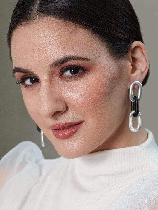 Rubans Silver-Toned & Black Contemporary Drop Earrings