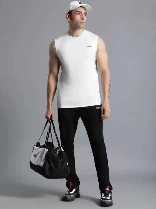 hummel Men's Alex Solid Regular Fit Cotton Poly Track Pant with Zipper Pockets | Black - M