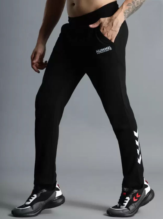 hummel Men's Alex Solid Regular Fit Cotton Poly Track Pant with Zipper Pockets | Black - L