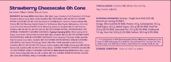 Hocco Strawberry Cheese Cake Ice Cream Cone 135 ml Combo