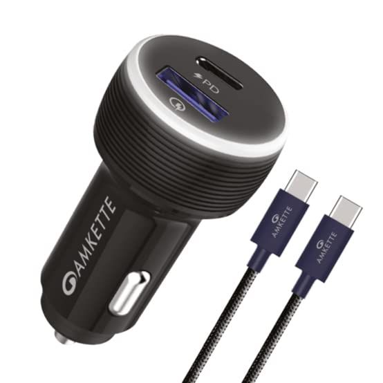 Amkette Powerpro 2 Port Qc+Pd Car Charger With C To C Cable
